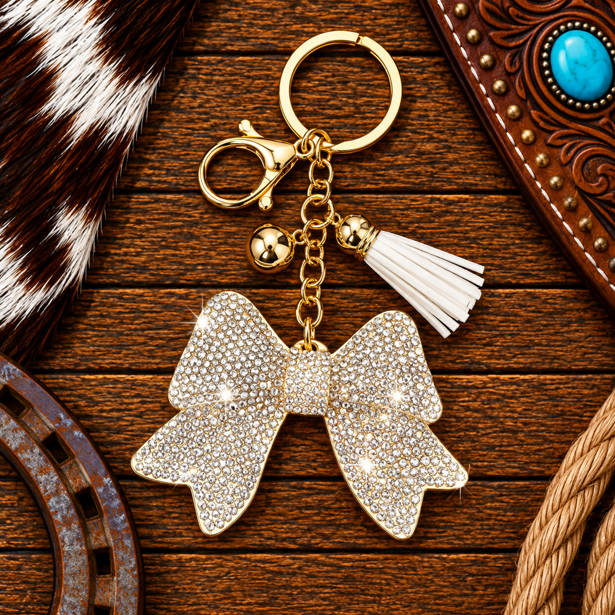 Rhinestone bow keychain