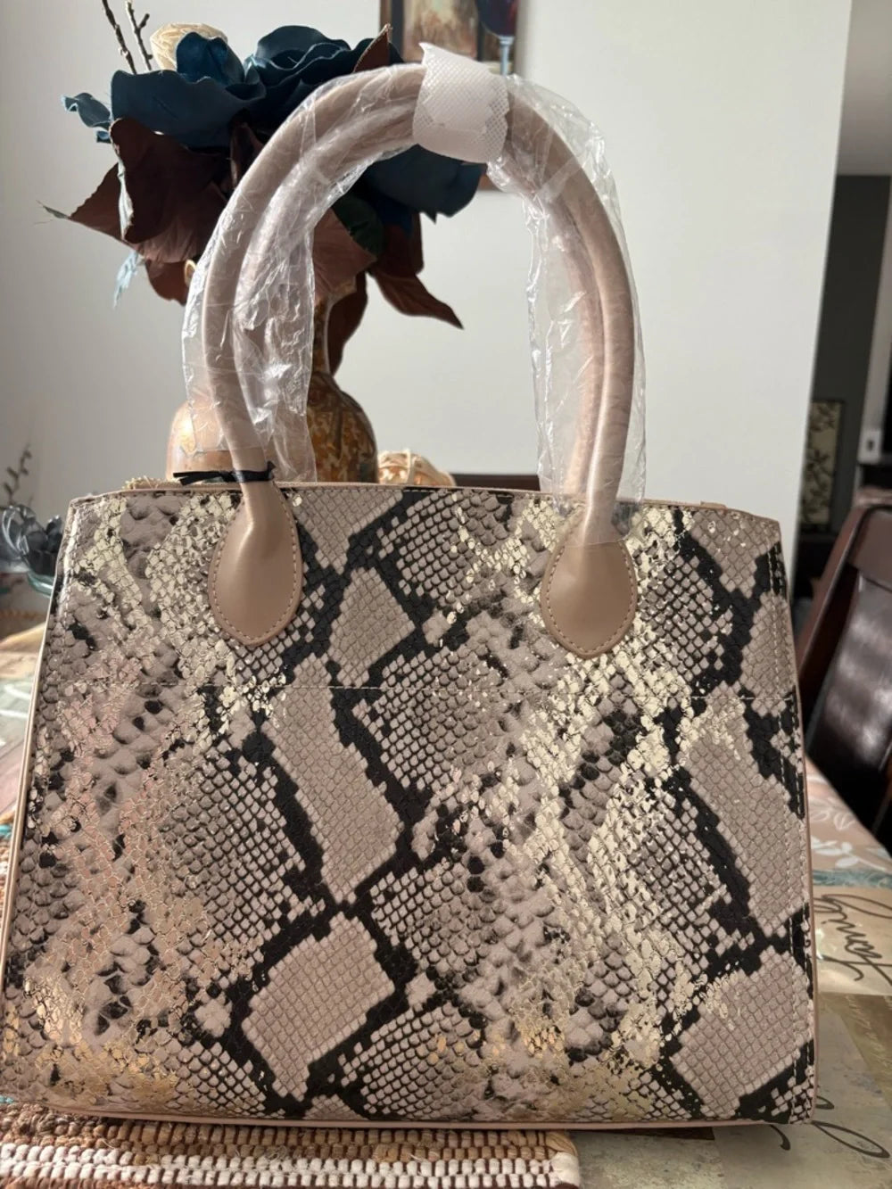 Snake Print Shoulder Bag with gold foiling