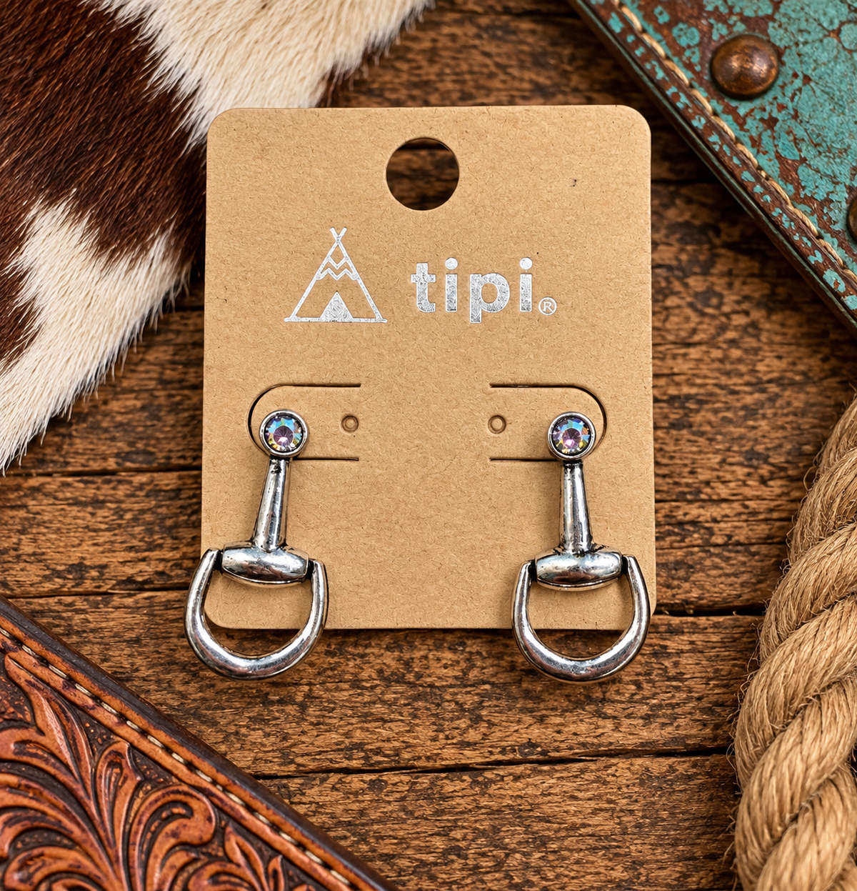 Horse bit with rhinestone earrings