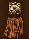 White stone flower with tan fringe earrings