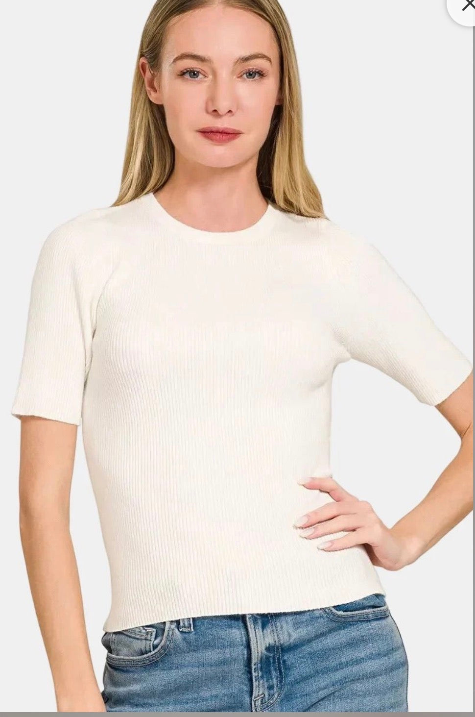 Zenana Short Sleeve Viscose Top Ivory