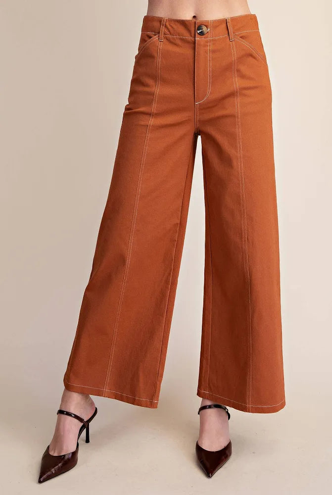 Glam High Rise Stitch Seamed Stretch Crop Pants Camel