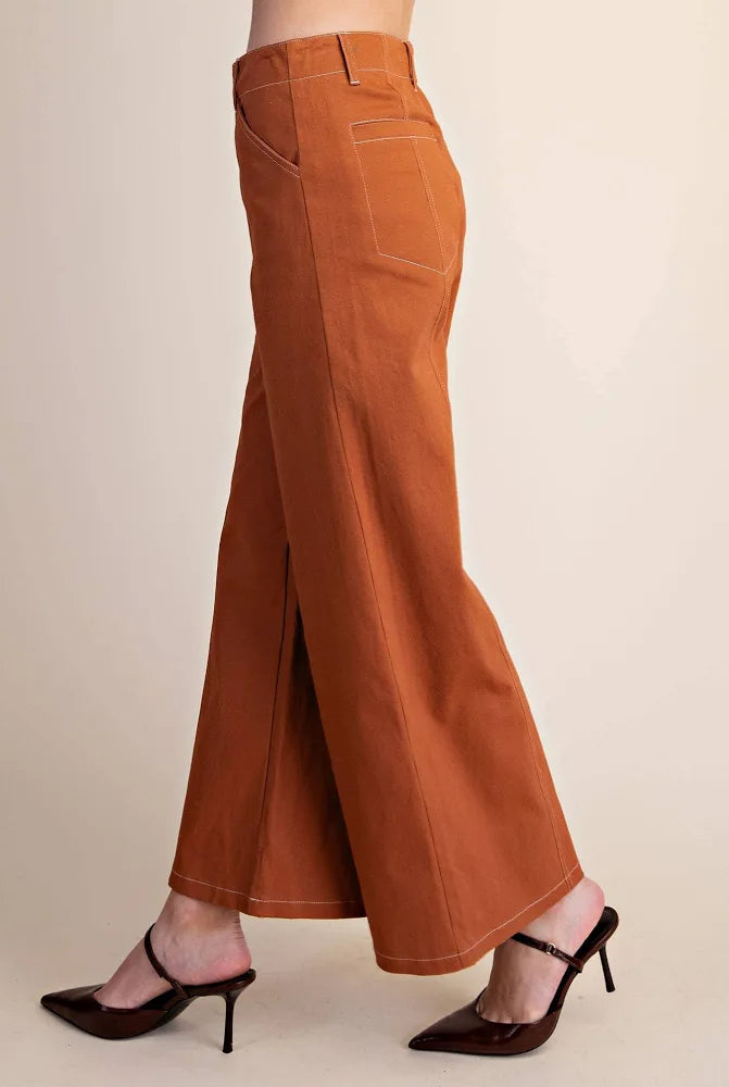 Glam High Rise Stitch Seamed Stretch Crop Pants Camel