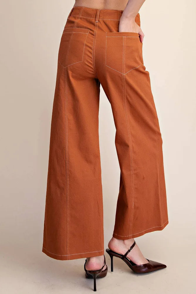 Glam High Rise Stitch Seamed Stretch Crop Pants Camel