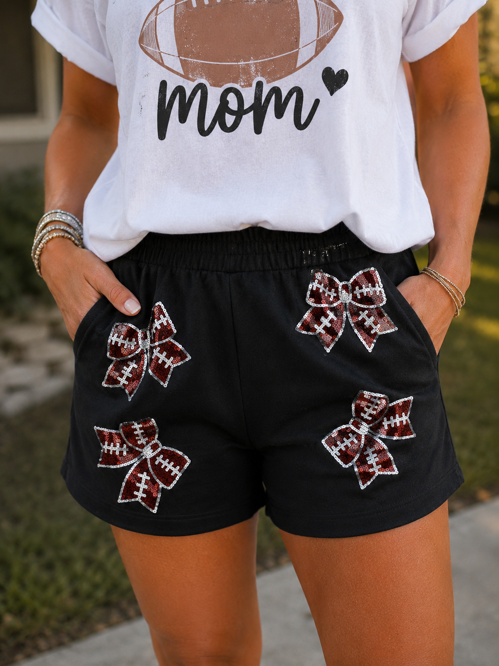 Peach Love Football sequin Bow Shorts