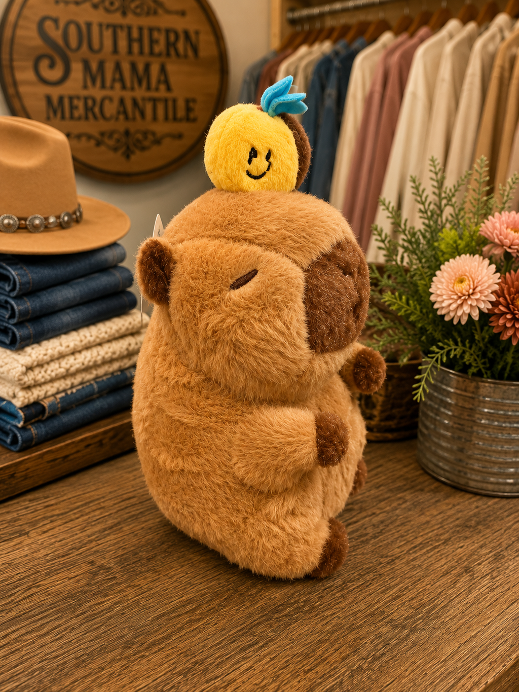 Capybara Soft Plush animal with vibrating pull string bee (small)