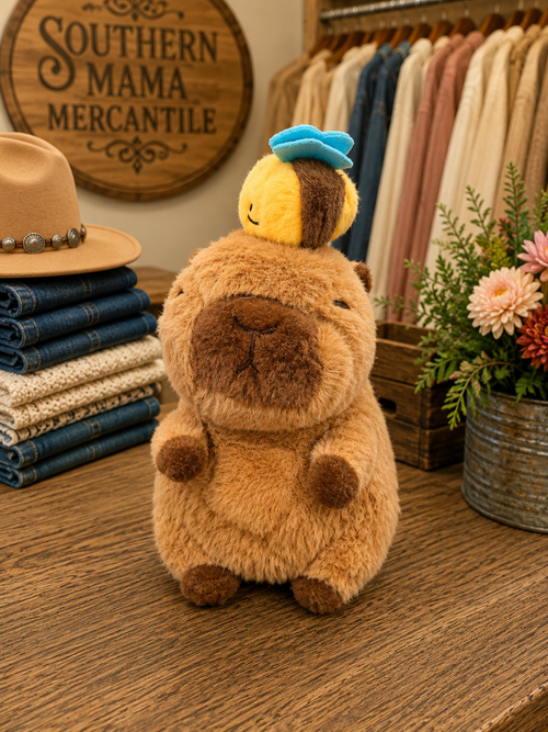 Capybara Soft Plush animal with vibrating pull string bee (small)