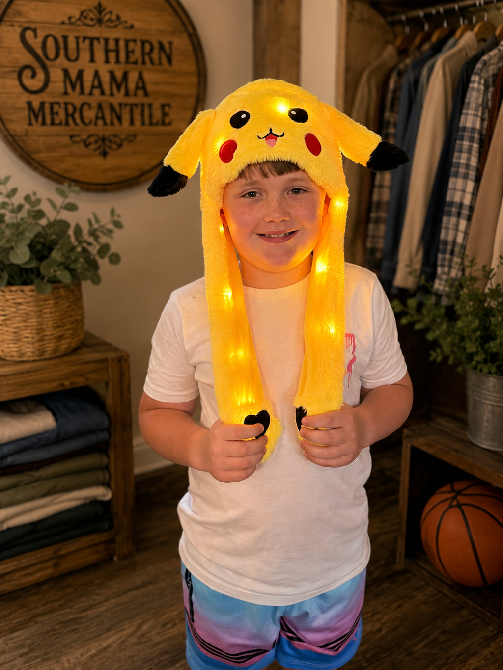 Light up yellow character beanie with movable ears