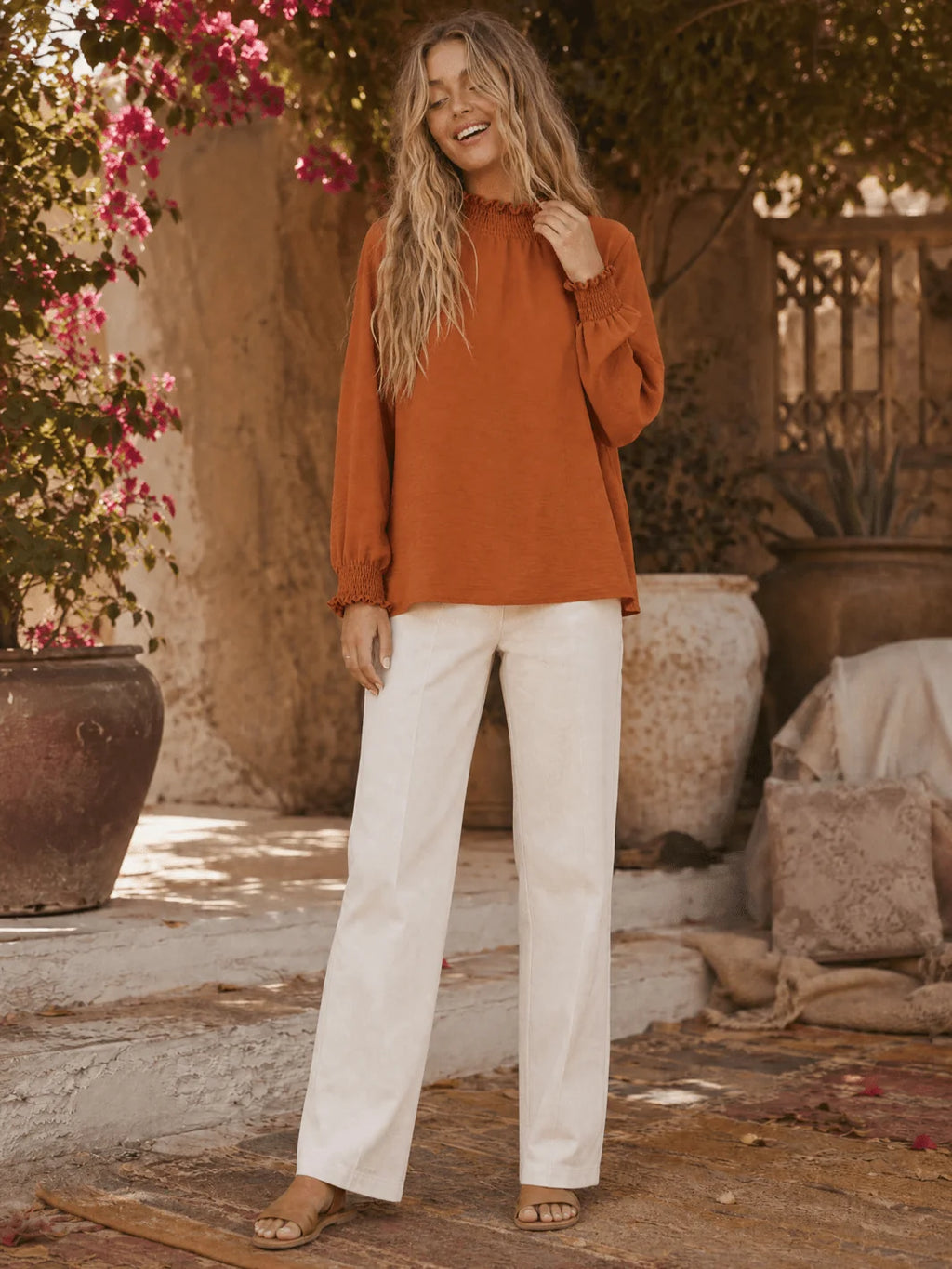 Les Amis  Long Sleeve Elastic Mock Neck Blouse