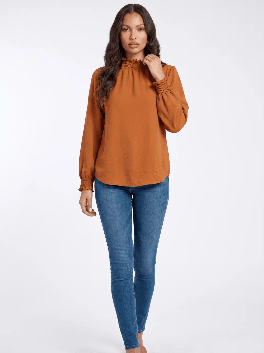 Les Amis  Long Sleeve Elastic Mock Neck Blouse