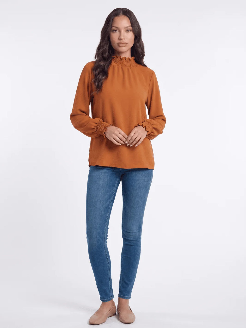Les Amis  Long Sleeve Elastic Mock Neck Blouse