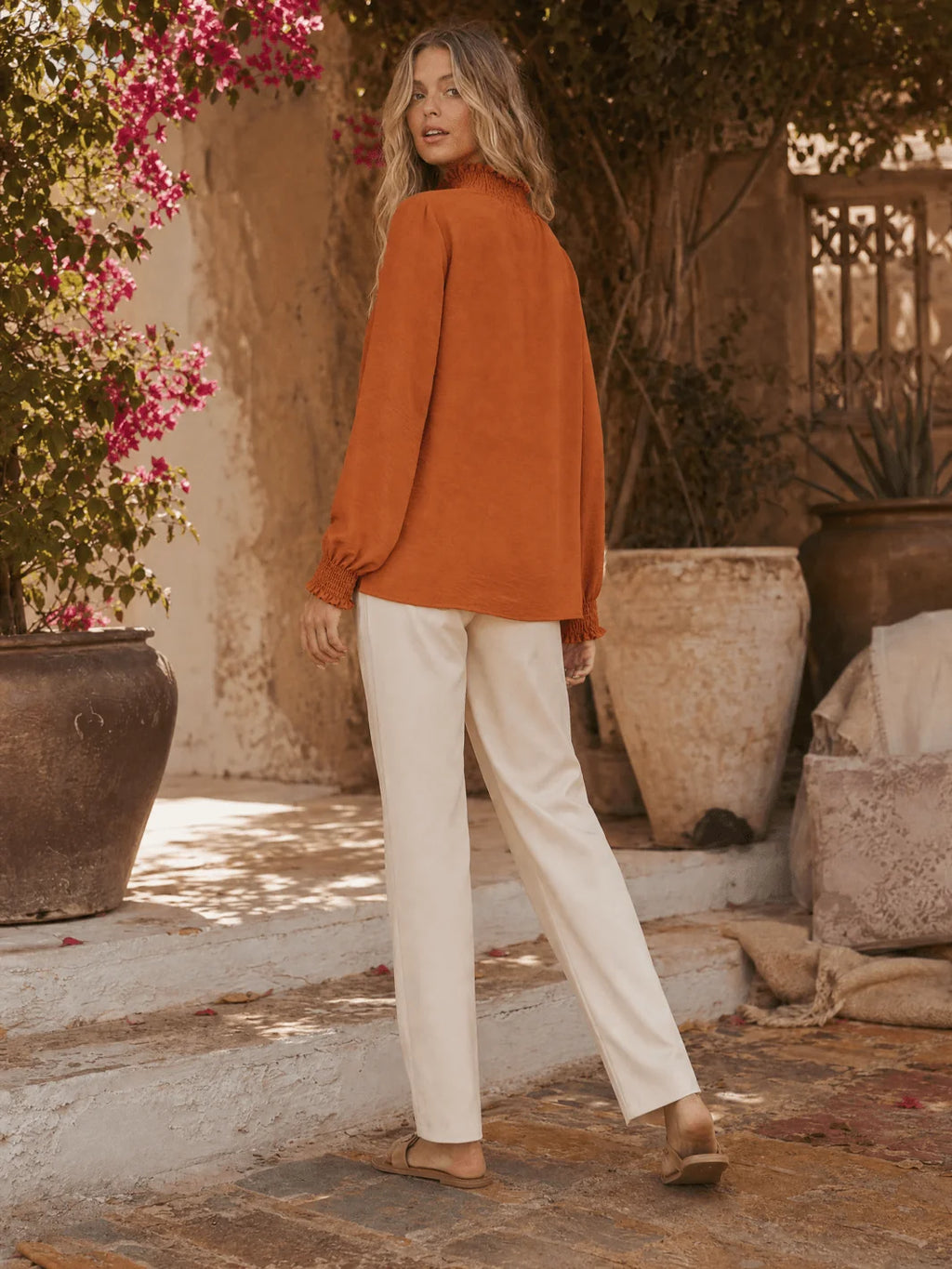 Les Amis  Long Sleeve Elastic Mock Neck Blouse