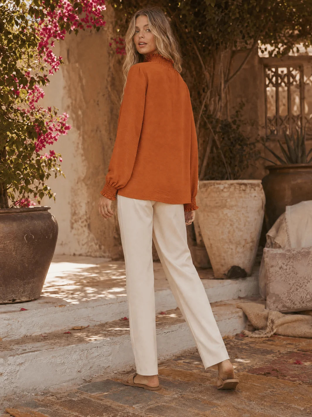 Les Amis  Long Sleeve Elastic Mock Neck Blouse