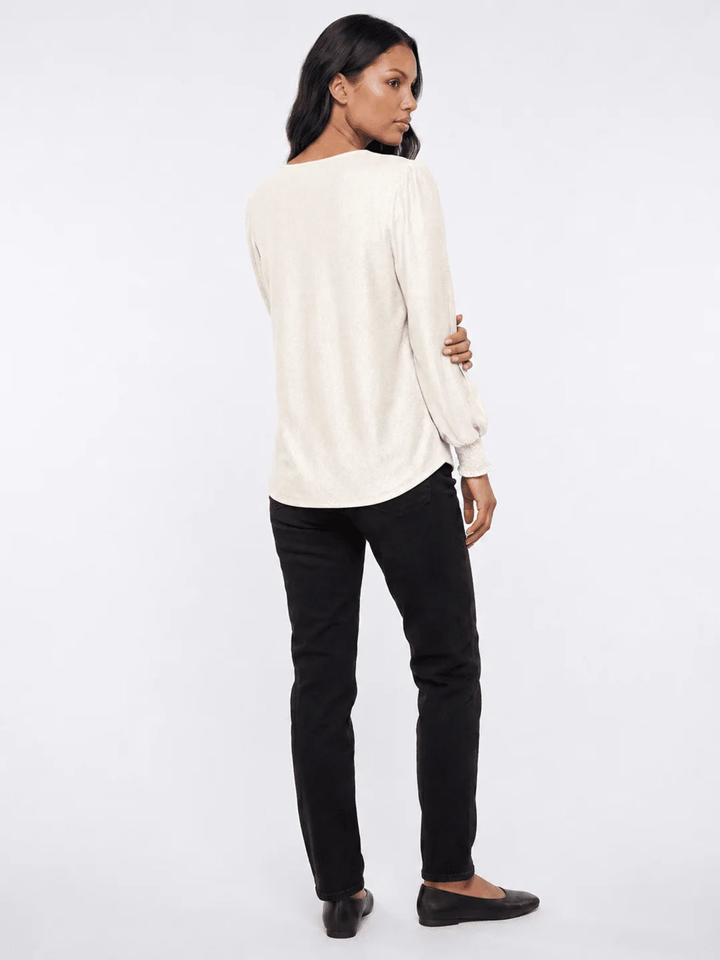 Les Amis Long Puff Sleeve Shimmer Blouse (Ivory)