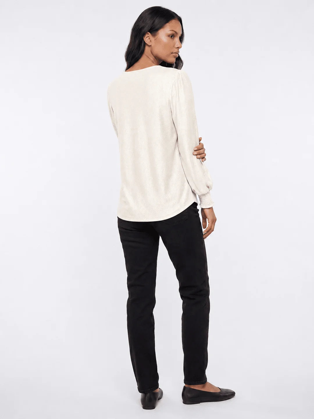 Les Amis Long Puff Sleeve Shimmer Blouse (Ivory)