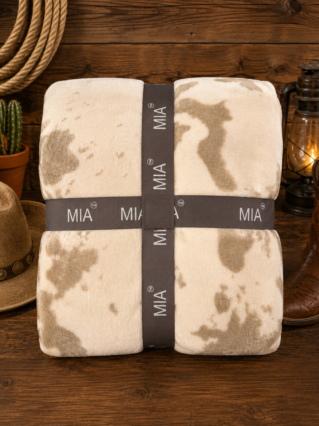 Mia cow print Fleece blanket/comforter Queen Size (Beige)