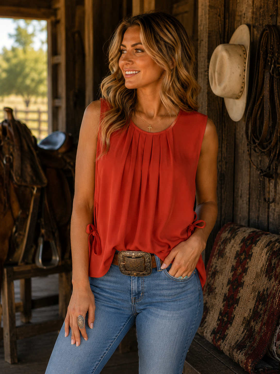 Zenana Rust Sleeveless Blouse