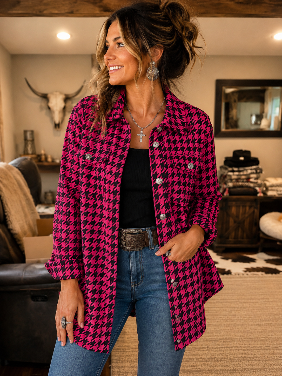 Houndstooth pink/black jacket