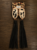 Black cowprint with fringe earrings