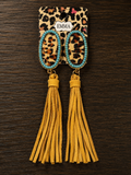 Leopard cowprint with turquoise and fringe earrings