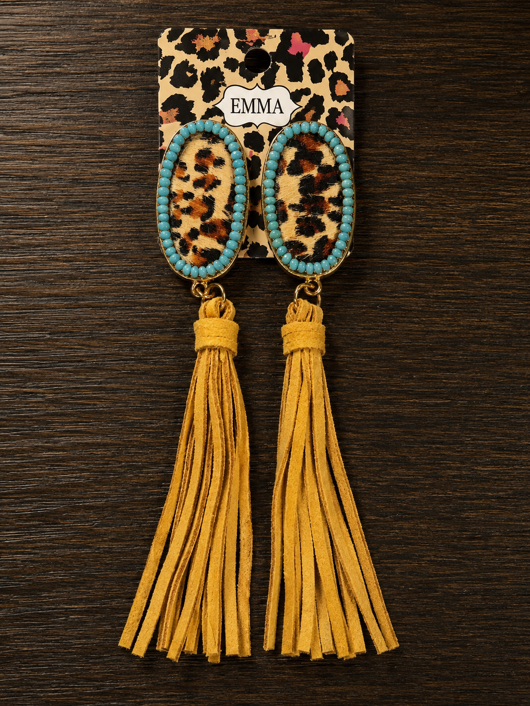 Leopard cowprint with turquoise and fringe earrings