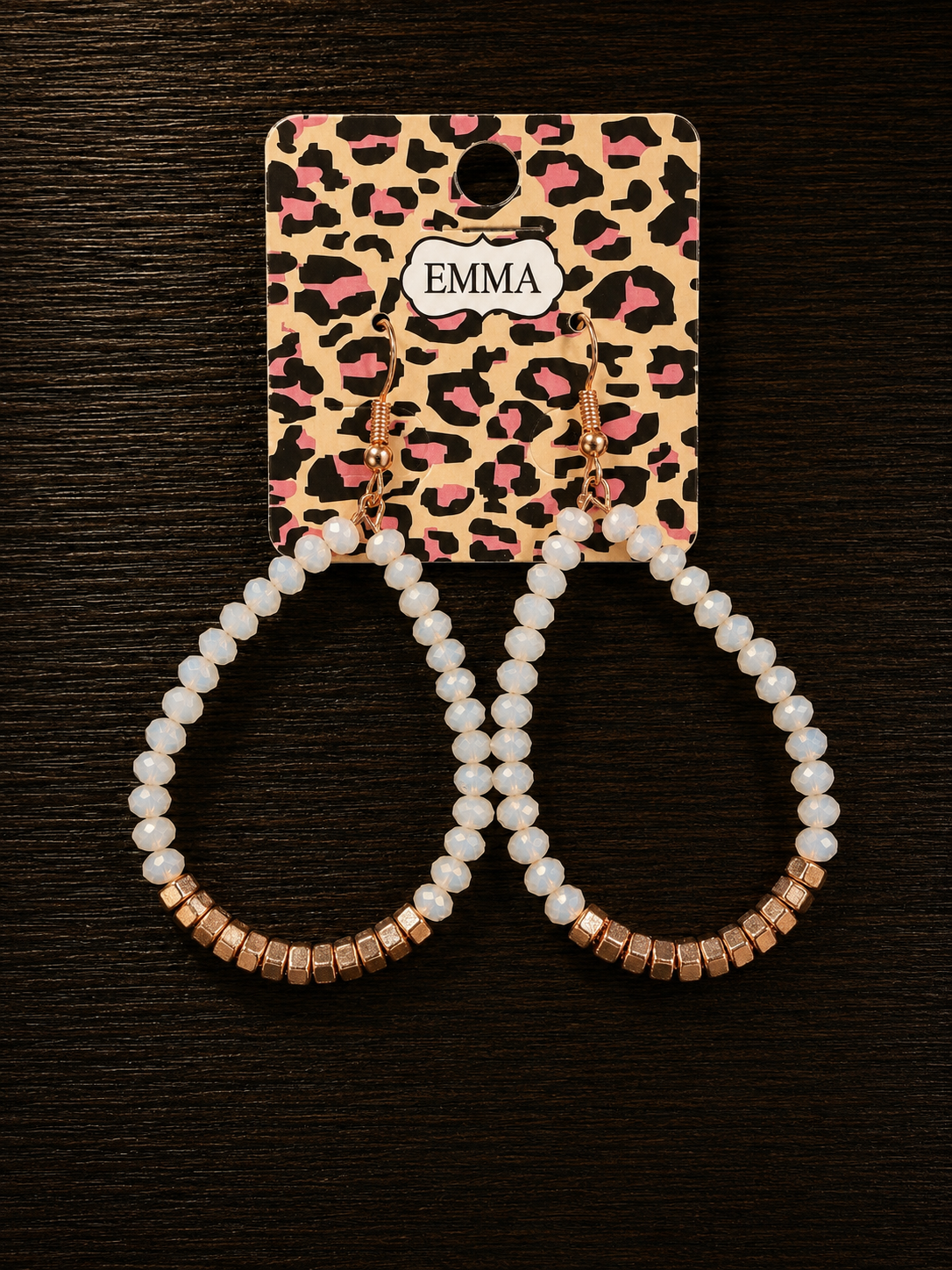 White and gold stone oval earrings