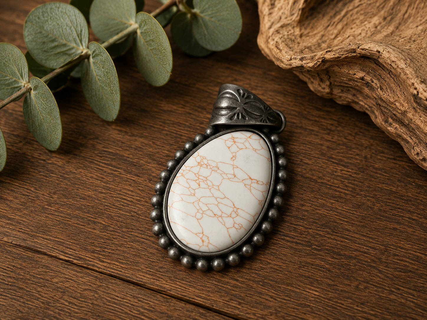 Lg. White and brushed silver pendant