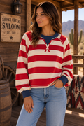 Very J Red and Cream Striped Top