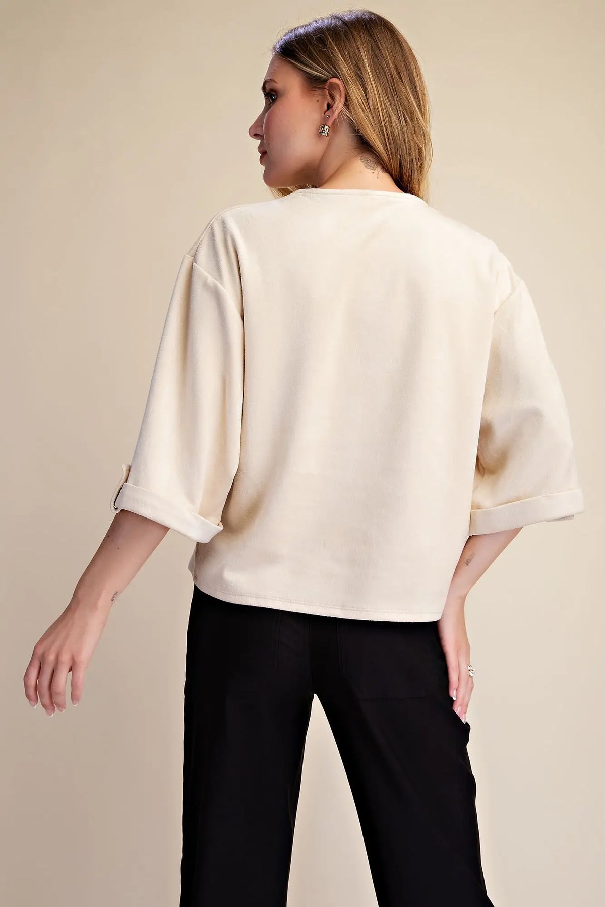 Glam 3/4 sleeve Ivory Suede feel Blouse