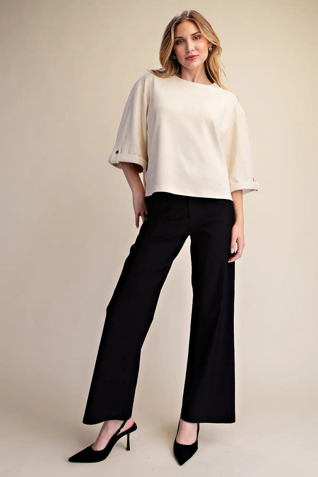 Glam 3/4 sleeve Ivory Suede feel Blouse
