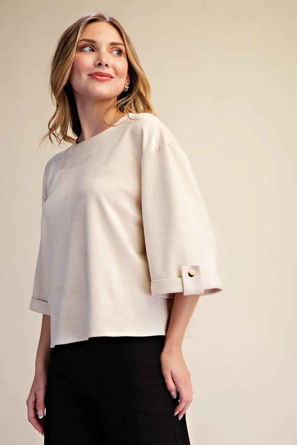 Glam 3/4 sleeve Ivory Suede feel Blouse