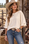 Glam 3/4 sleeve Ivory Suede feel Blouse