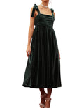 Blu Pepper green velvet tie midi dress