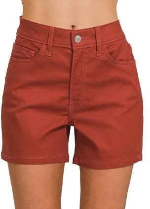 Zenana High Rise Color Jean Shorts Rust