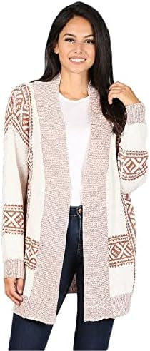 Oceanus Casual Geometric Print Open Front Long Sleeve Soft Knit Top