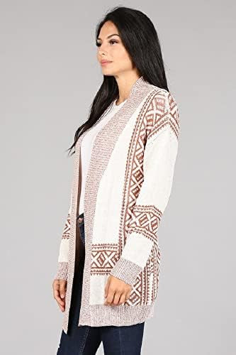 Oceanus Casual Geometric Print Open Front Long Sleeve Soft Knit Top