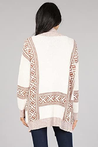 Oceanus Casual Geometric Print Open Front Long Sleeve Soft Knit Top
