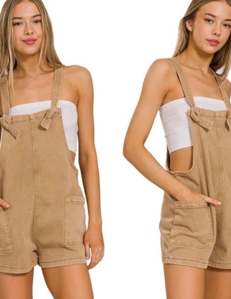 Zenana Light Camel Denim Shortalls