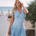 Just Me Light Blue Pleated Dress