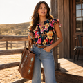 Dear Scarlett Navy Flutter Sleeve Floral Top