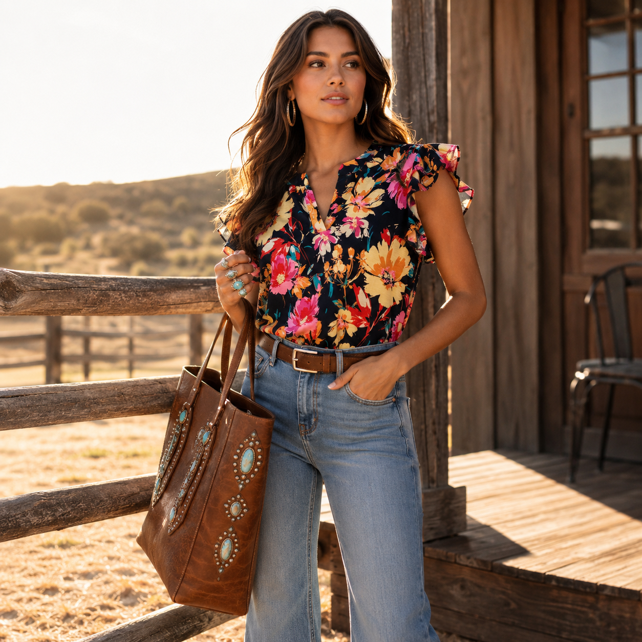 Dear Scarlett Navy Flutter Sleeve Floral Top