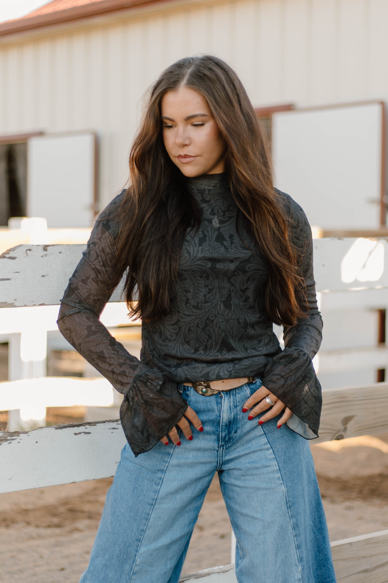 Sterling Kreek - Tooled In Black Mesh Top