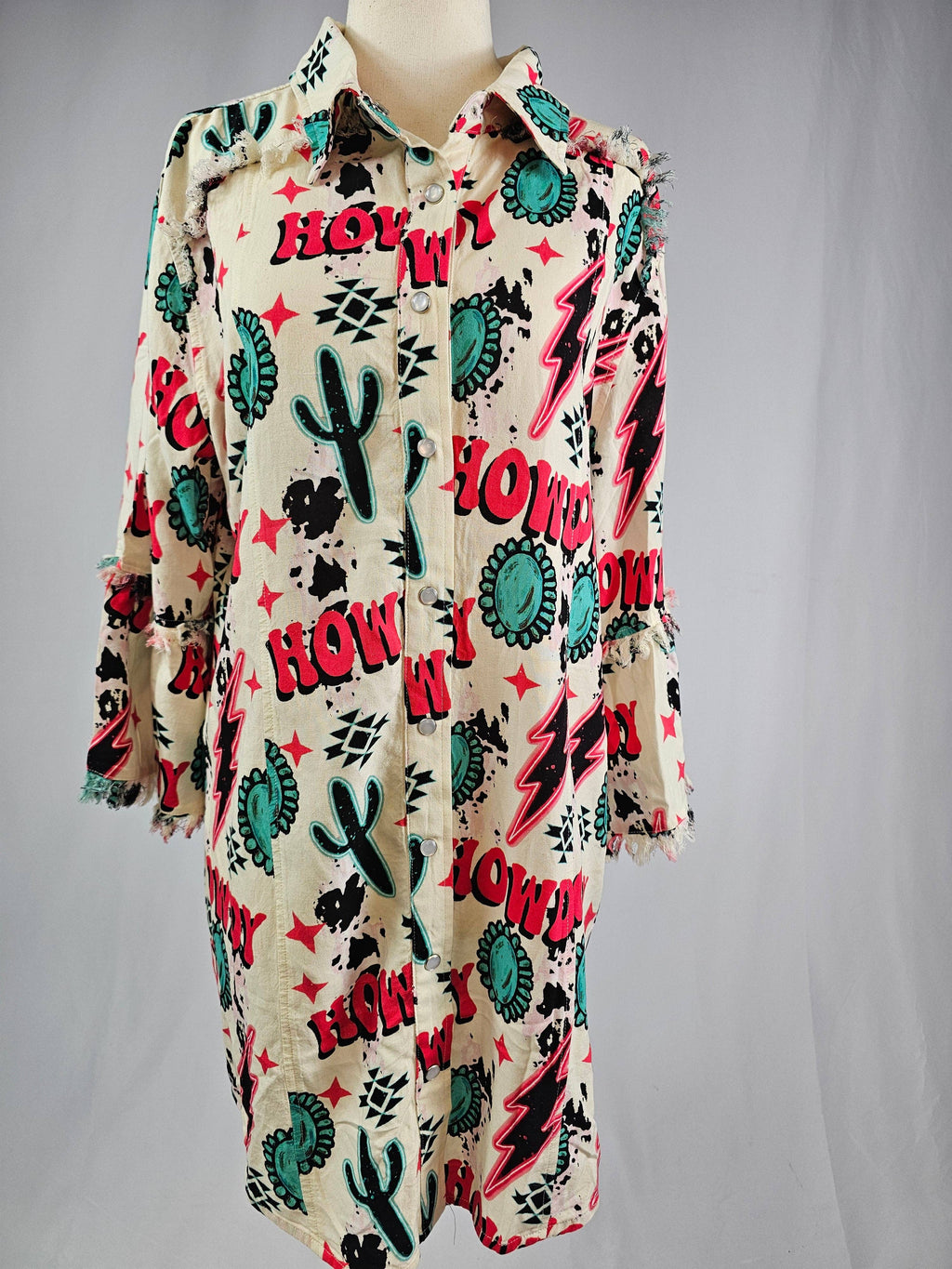 TZ92 Howdy Button Up Tunic: Cream / L