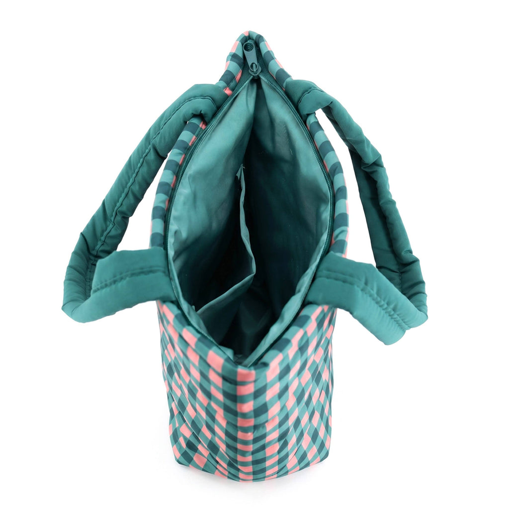 Hana - Gingham Check Pattern Quilted Puffer Tote Bag