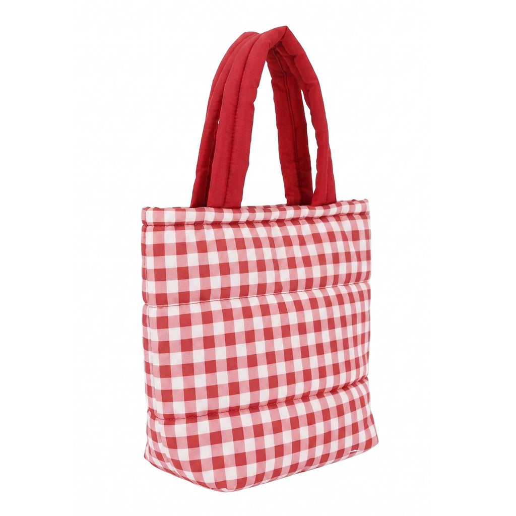 Hana - Gingham Check Pattern Quilted Puffer Tote Bag