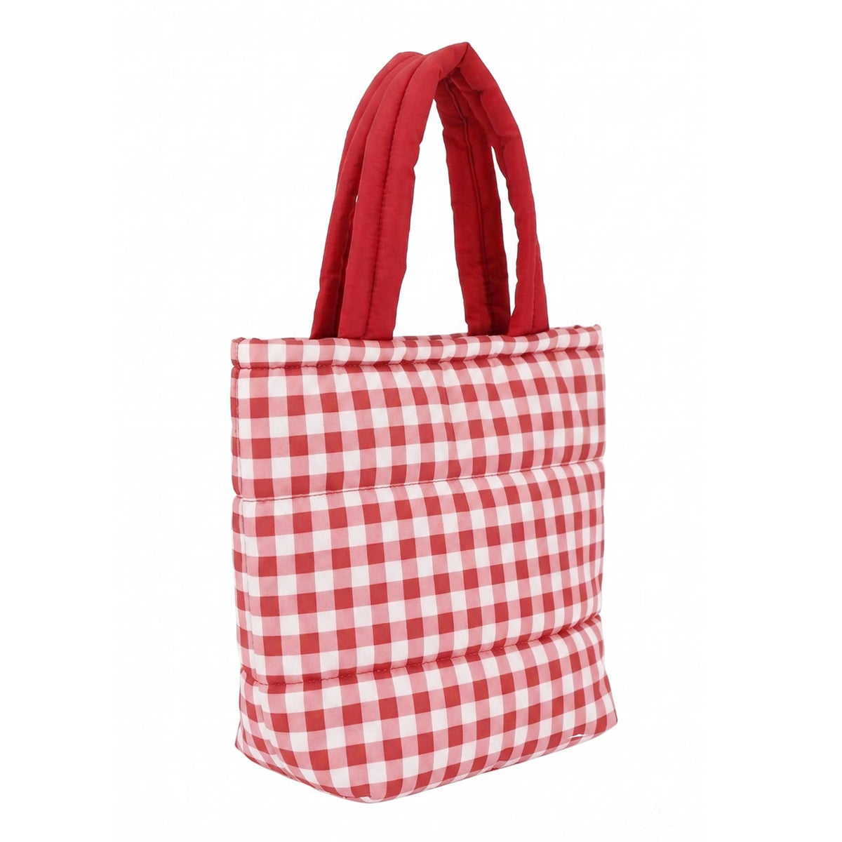 Hana - Gingham Check Pattern Quilted Puffer Tote Bag