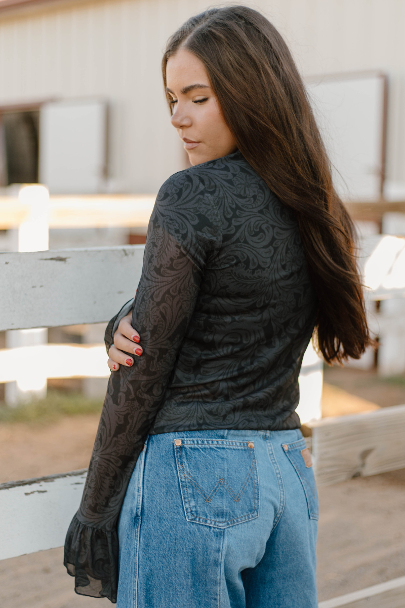 Sterling Kreek - Tooled In Black Mesh Top