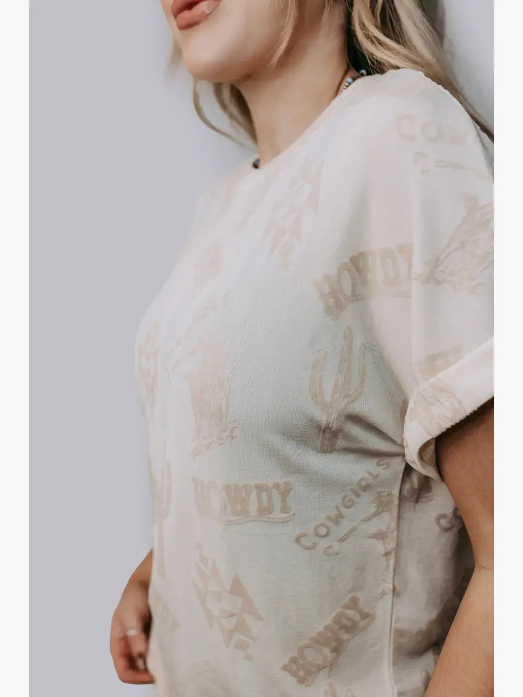 MK675B 3D Print Glam it up Western Loose Fit Top: Neutral / S