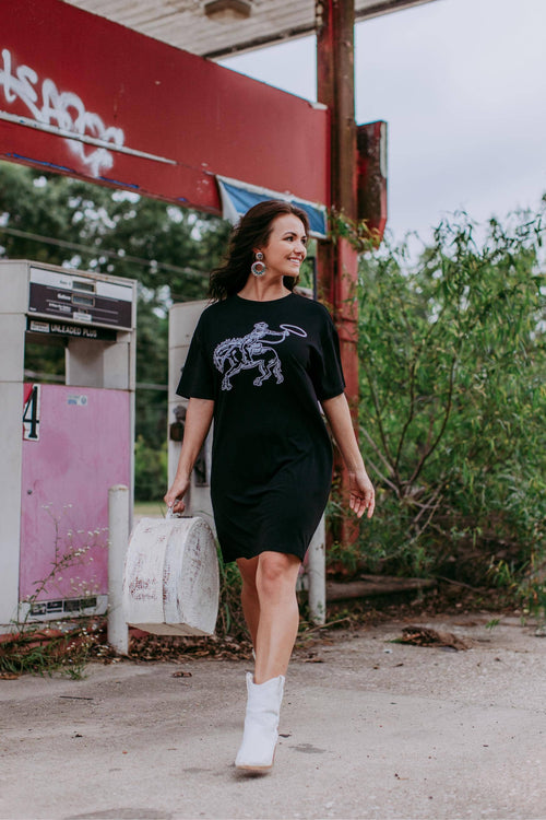 Deadwood Sequin Embellished Tee Dress: Black