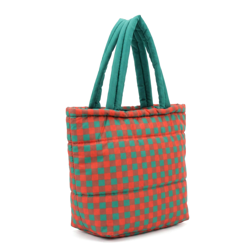 Hana - Gingham Check Pattern Quilted Puffer Tote Bag